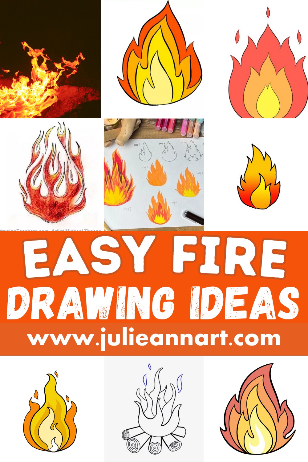 11 Easy Fire Drawing Ideas - How To Draw Fire - Julie Ann Art