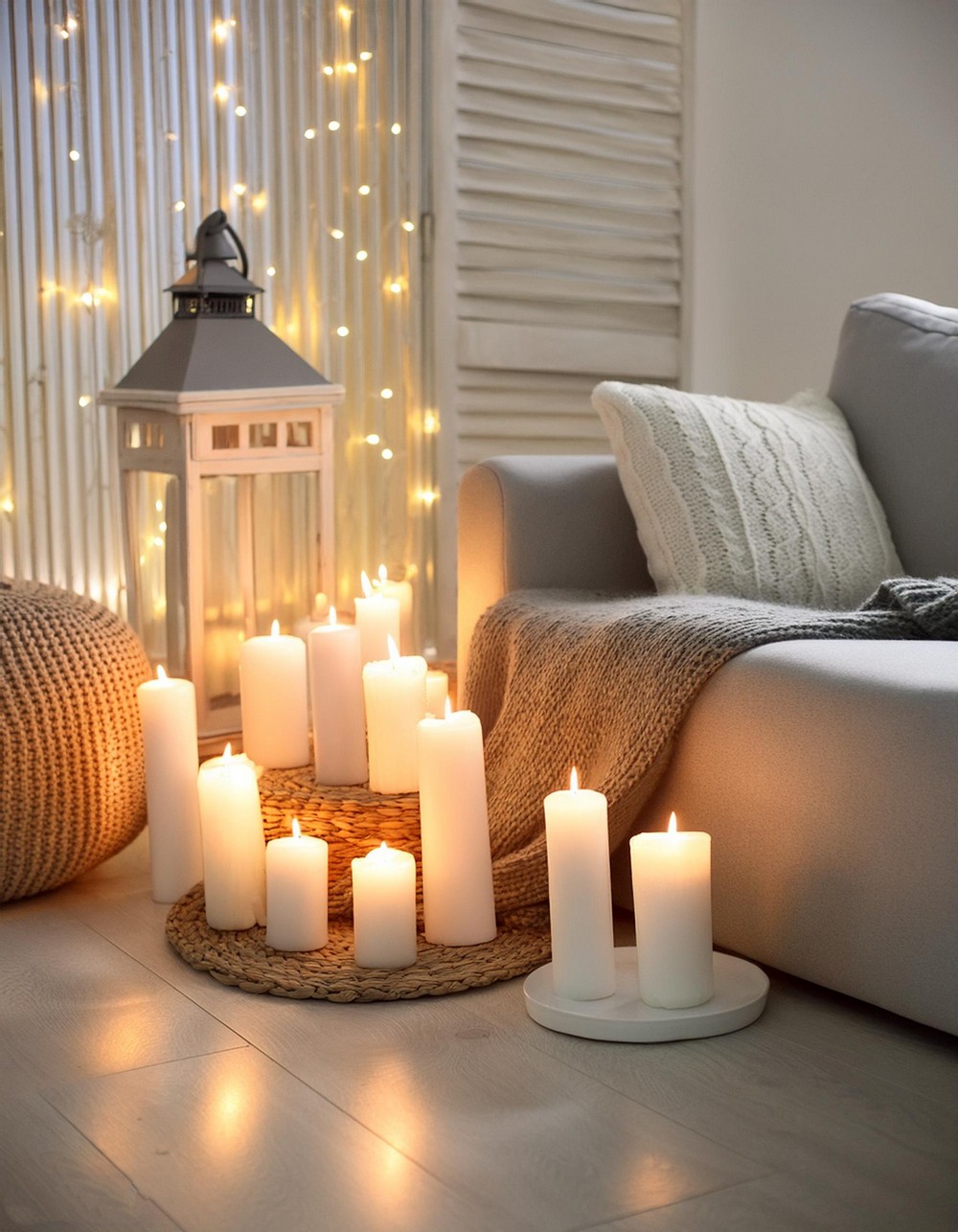 Living Room Decor Idea With A White Light And Candles 1