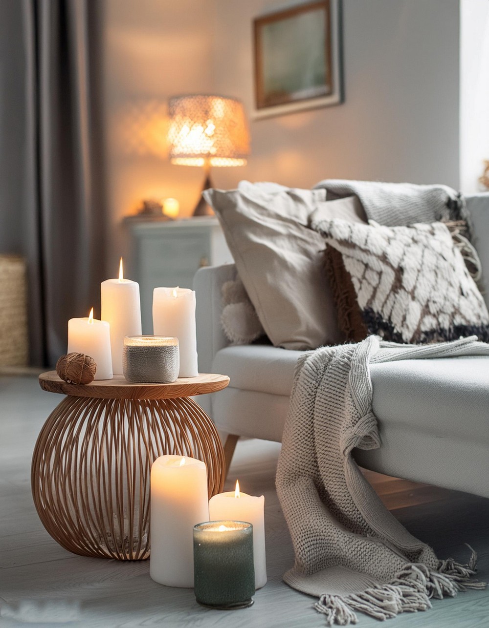 Living Room Decor Idea With A White Light And Candles 3