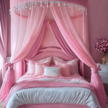 Blushing Ruffles Girls Bed with Canopy