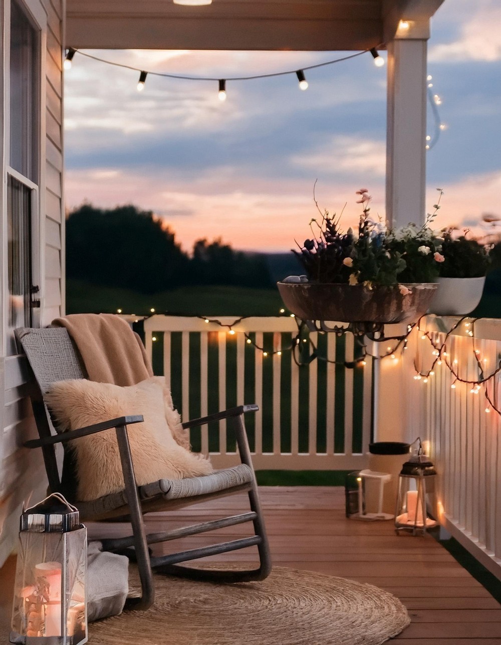 Warm String and Lamp Light Porch Decor